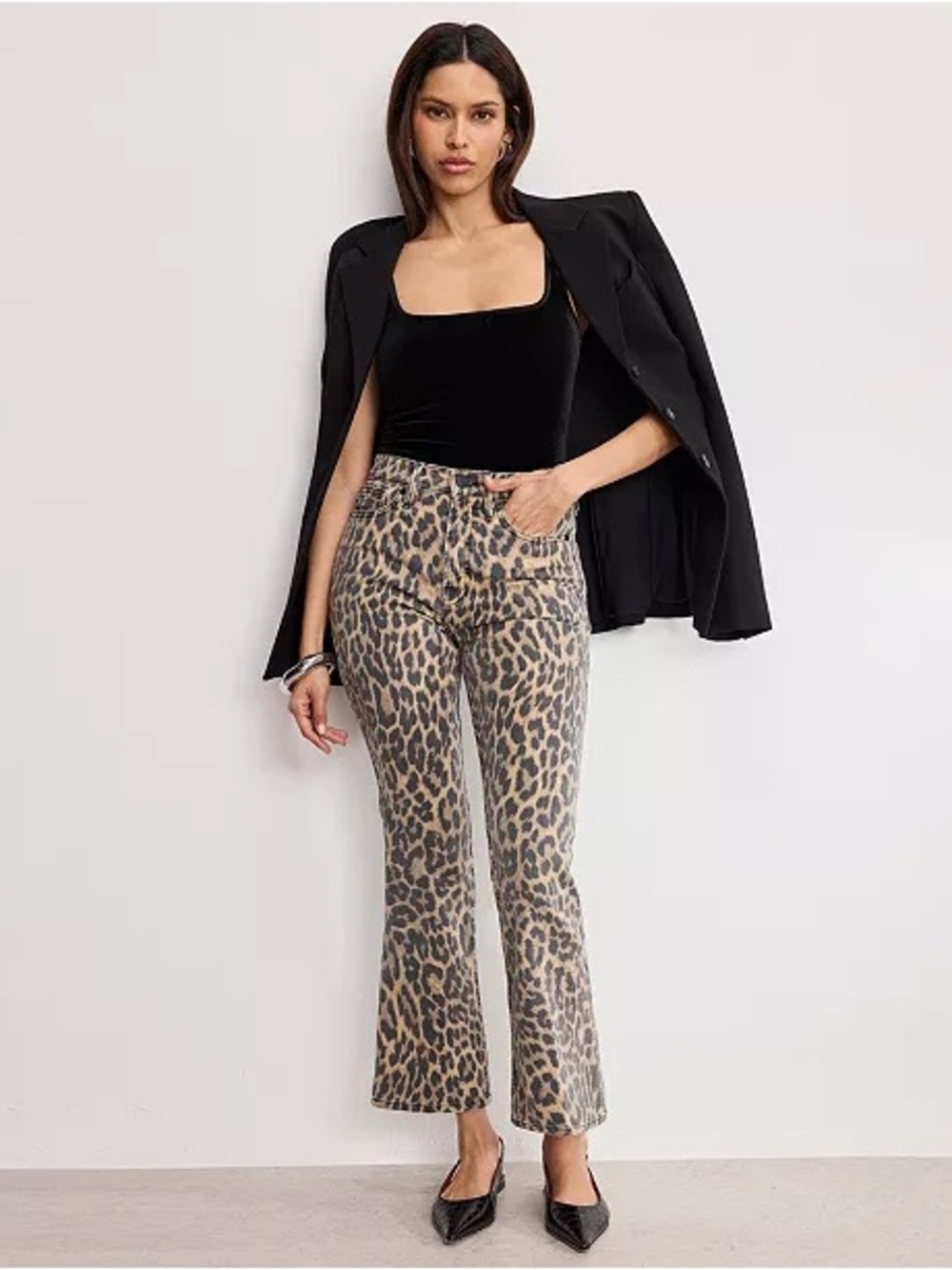 Good American Kick Flare Leopard Print Jeans